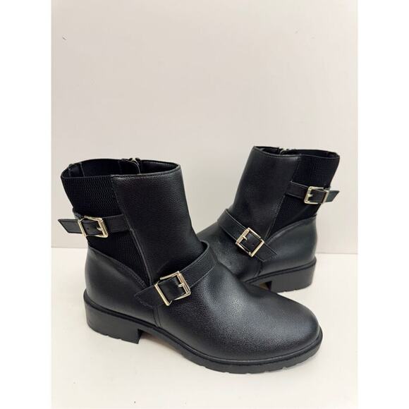 Anne Klein‎ Boots Size 10.5 Black Block Heel Almond Toe Buckle Detail NEW - Picture 5 of 11